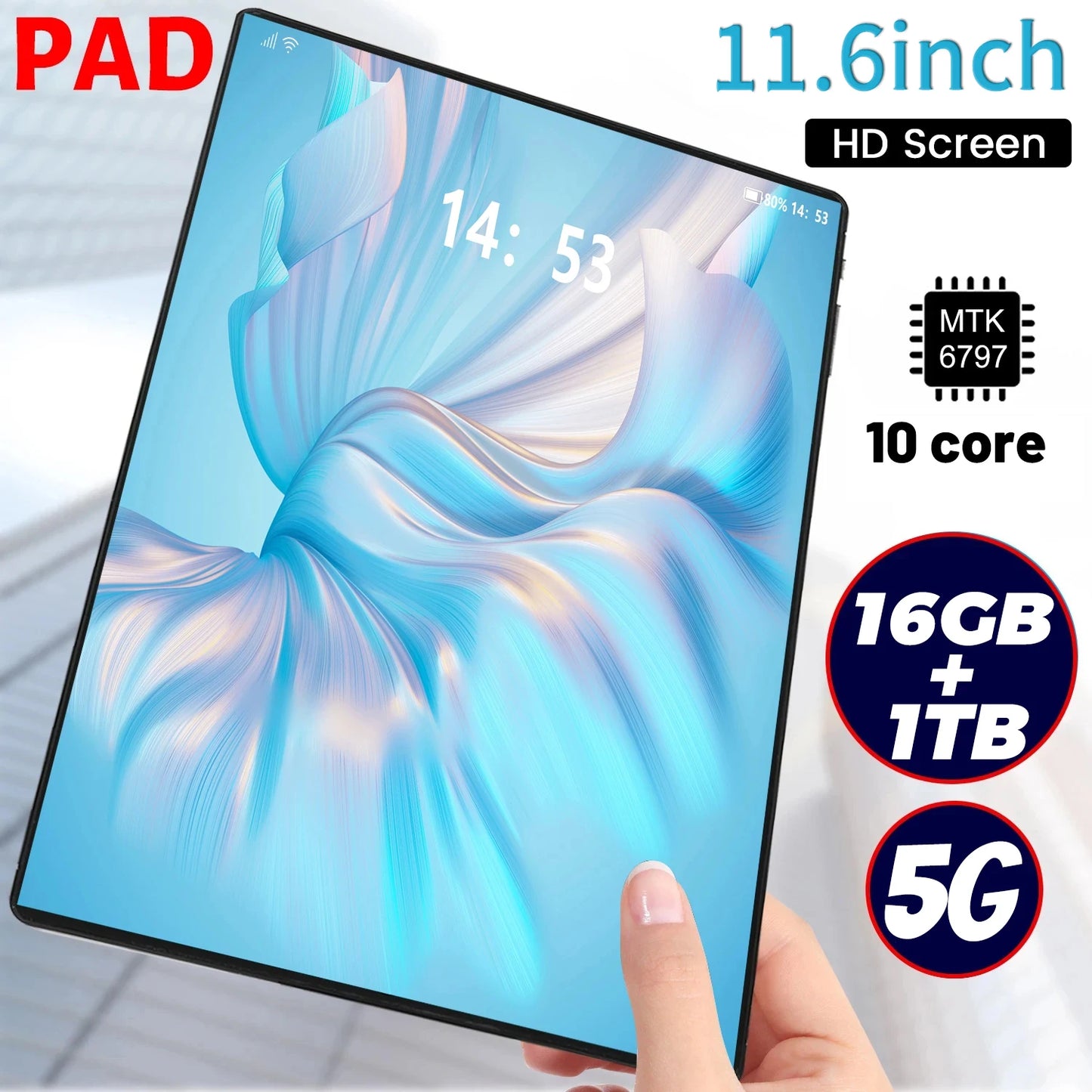 5G 2024 Global Version 11.6 Inch Tablet Android 16GB RAM 1TB ROM 16MP 32MP Android 13.0 MTK6797 Wifi 12000mAh 10 Core Network