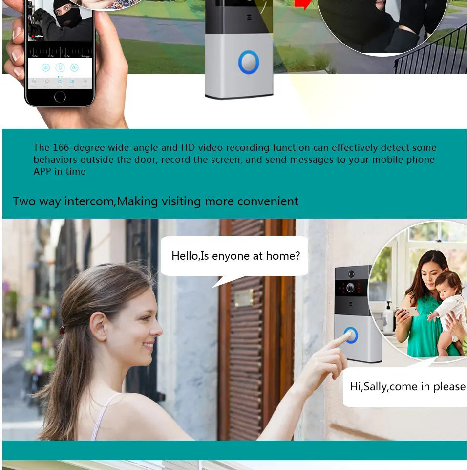 All-new WIFI Ring Video Doorbell 1080P HD Video Improved Motion Detection Easy Installation Wireless Video Doorbell