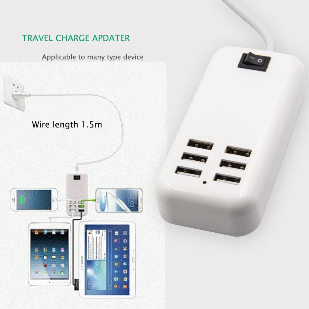 6 Port USB Hub Desktop Wall 30W Charger AC Power Adapter EU Plug US Plug Slots Charging Extension Socket Outlet With Switcher