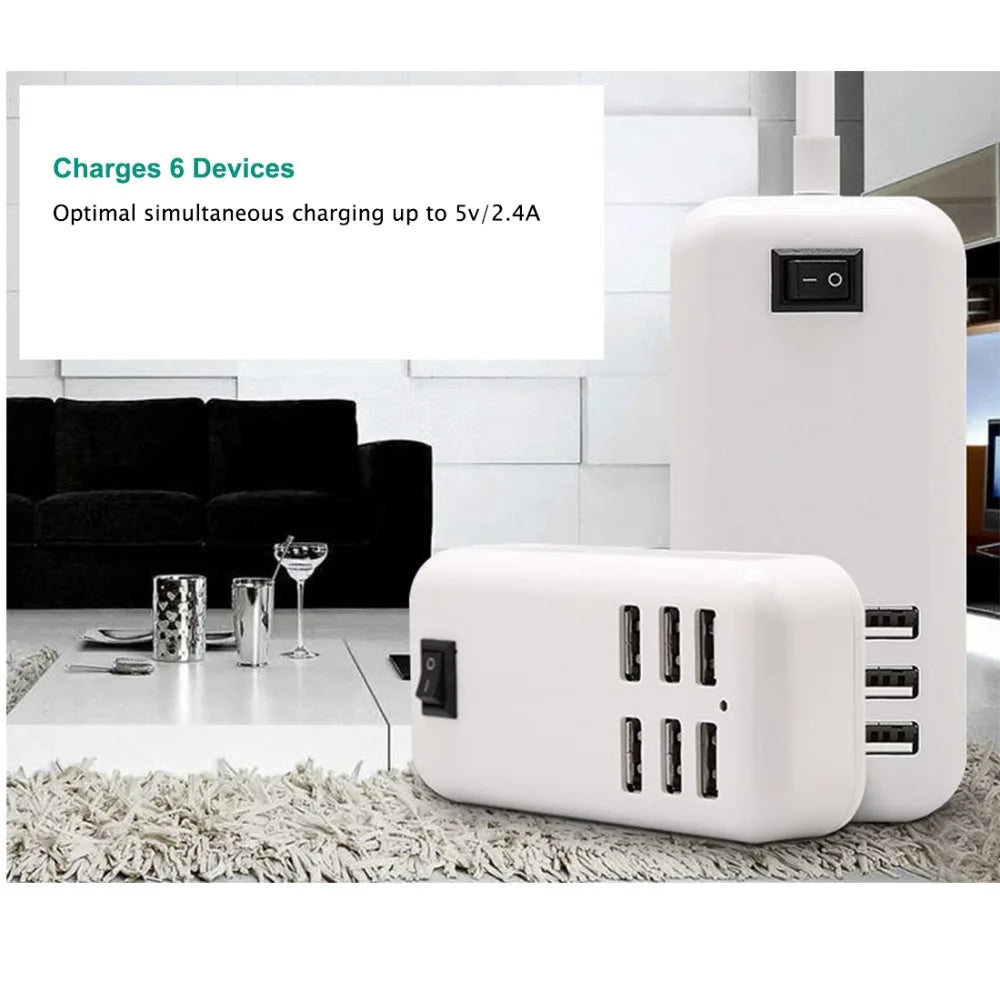 6 Port USB Hub Desktop Wall 30W Charger AC Power Adapter EU Plug US Plug Slots Charging Extension Socket Outlet With Switcher