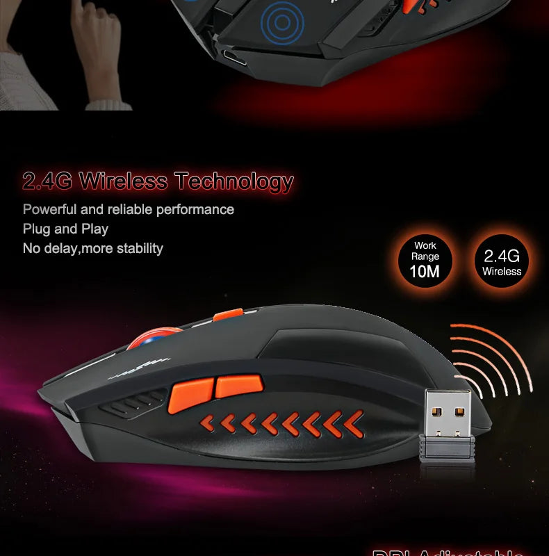 2400DPI Gaming Wireless Mouse Slient Button Computer Mouse Built-in Lithium Battery 2.4G Optical Engine Mouse For PC/Laptop