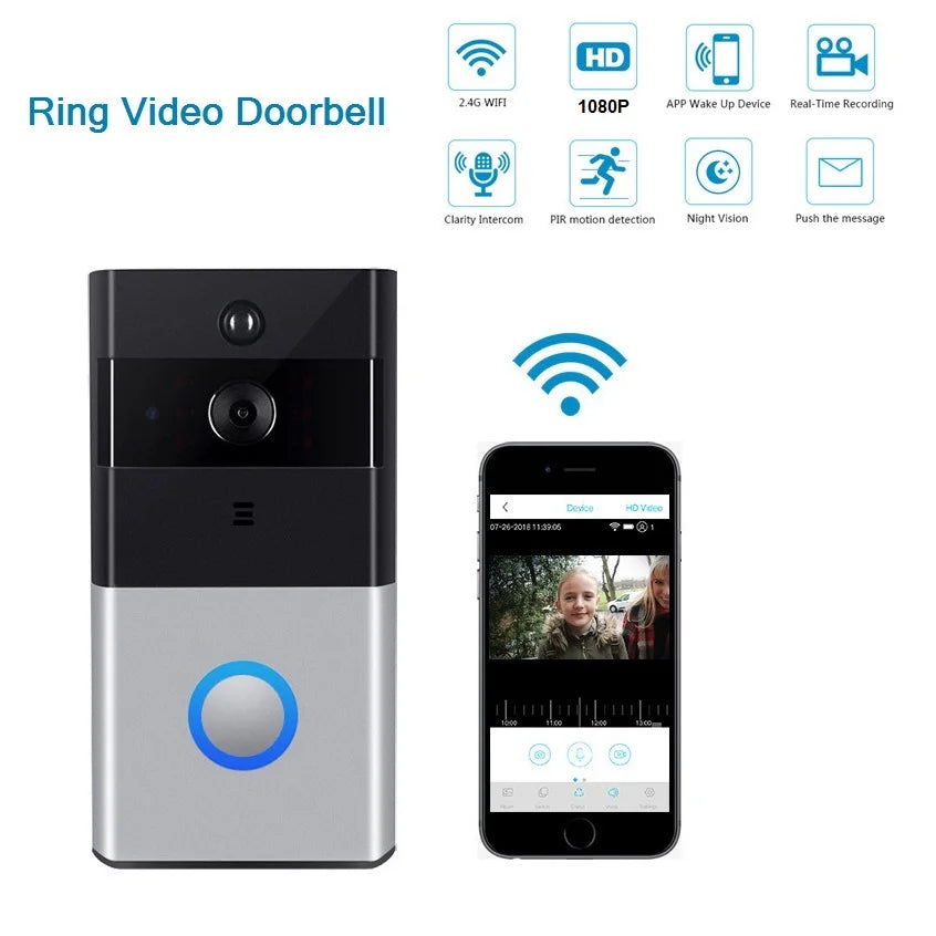 All-new WIFI Ring Video Doorbell 1080P HD Video Improved Motion Detection Easy Installation Wireless Video Doorbell