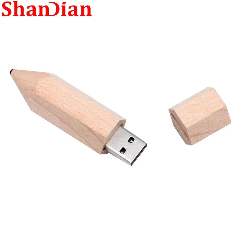 Wooden Pencil USB Flash Drives Free Custom Logo Pen Drive Maple Wood Real Capacity Memory Stick 64GB/32GB/16GB/8G/4G Gift U Disk