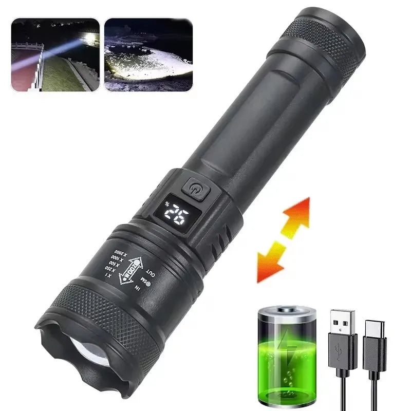 1600000 LM Super Bright Flashlight USB Rechargeable LED Long Range Tactical Torch Outdoor Waterproof Camping Fishing Lantern