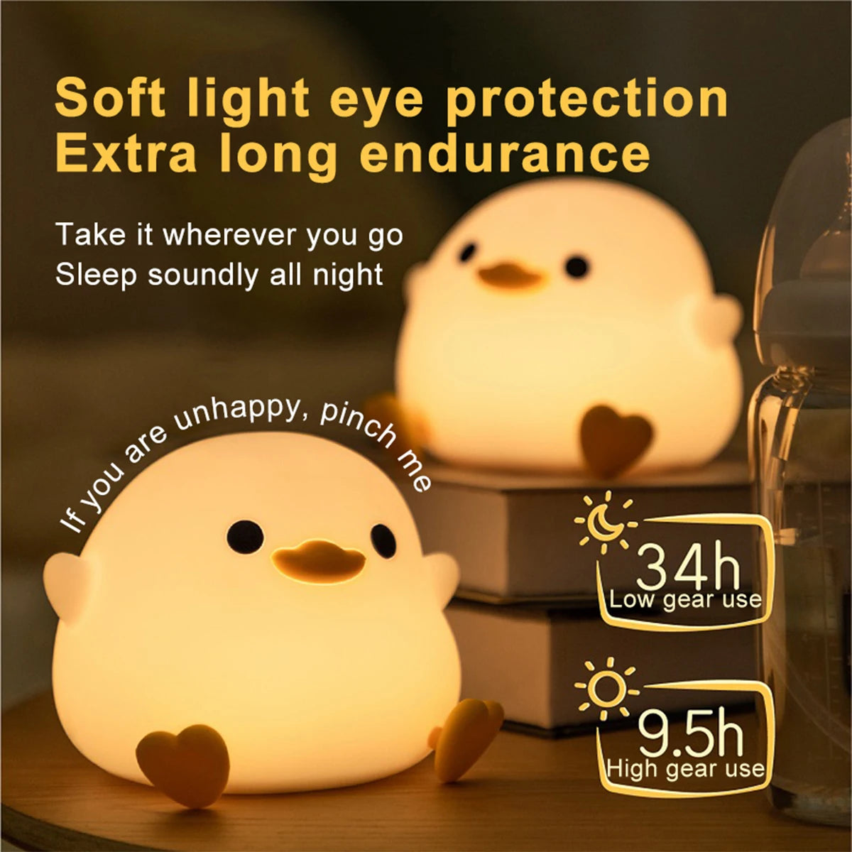 Touch Sensor Timing USB Rechargeable LED Night Light Cute Duck Cartoon Animals Silicone Lamp for Children Kid for Birthday Gifts