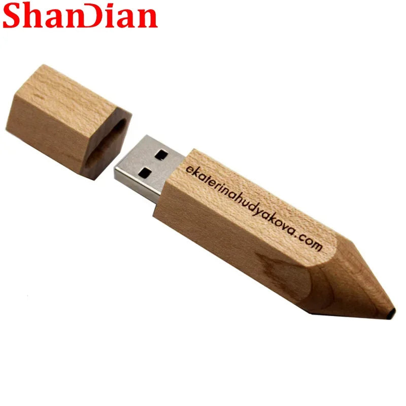 Wooden Pencil USB Flash Drives Free Custom Logo Pen Drive Maple Wood Real Capacity Memory Stick 64GB/32GB/16GB/8G/4G Gift U Disk