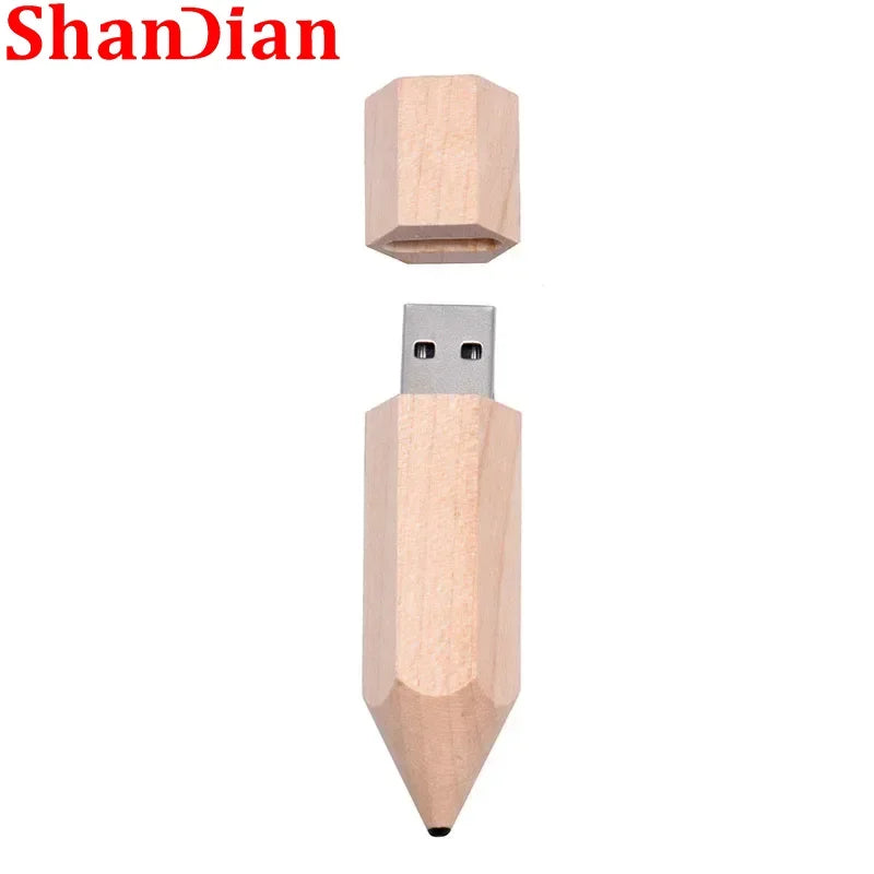 Wooden Pencil USB Flash Drives Free Custom Logo Pen Drive Maple Wood Real Capacity Memory Stick 64GB/32GB/16GB/8G/4G Gift U Disk