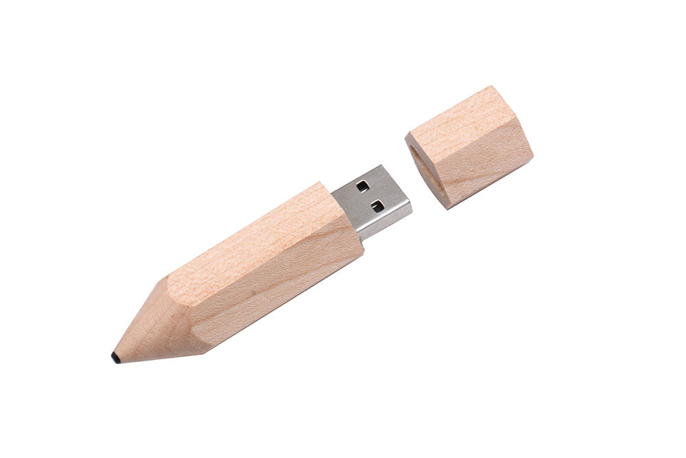 Wooden Pencil USB Flash Drives Free Custom Logo Pen Drive Maple Wood Real Capacity Memory Stick 64GB/32GB/16GB/8G/4G Gift U Disk