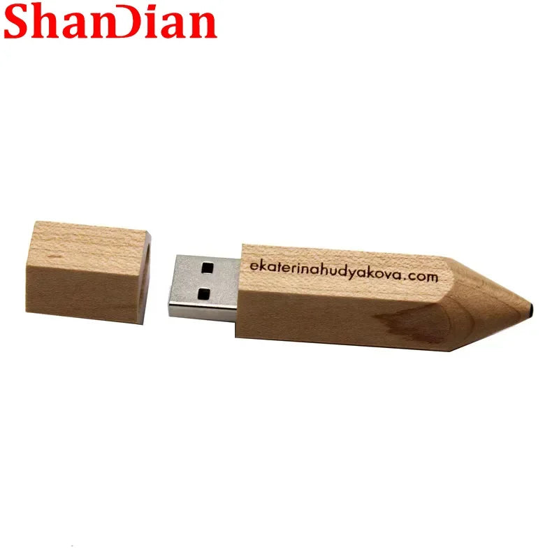 Wooden Pencil USB Flash Drives Free Custom Logo Pen Drive Maple Wood Real Capacity Memory Stick 64GB/32GB/16GB/8G/4G Gift U Disk