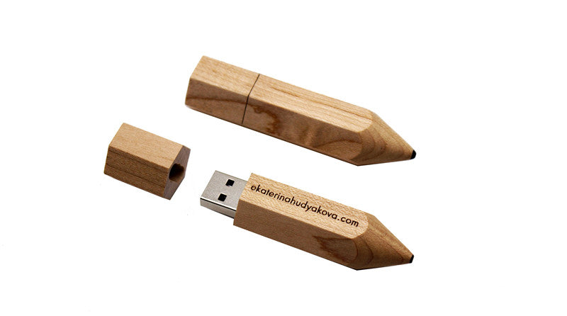 Wooden Pencil USB Flash Drives Free Custom Logo Pen Drive Maple Wood Real Capacity Memory Stick 64GB/32GB/16GB/8G/4G Gift U Disk